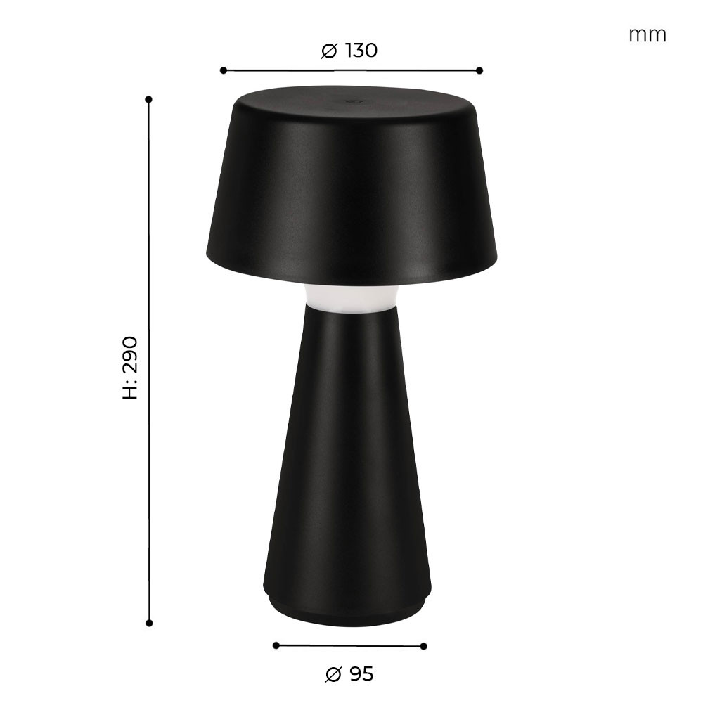 EGLO 75796  Аккум. настольн. лампа диммер сенсор  HUESA, 3W(LED), H290, Ø130,  IP44, пластик, черный