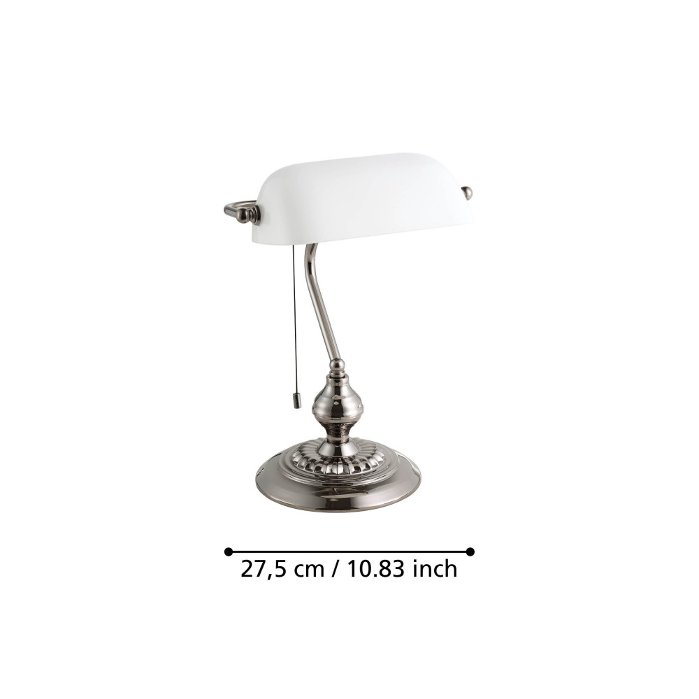 EGLO 901019  Настольная лампа BANKER, 1х60W (E27), L275, H390, сталь, черный никель / сатинированное стекло, белый