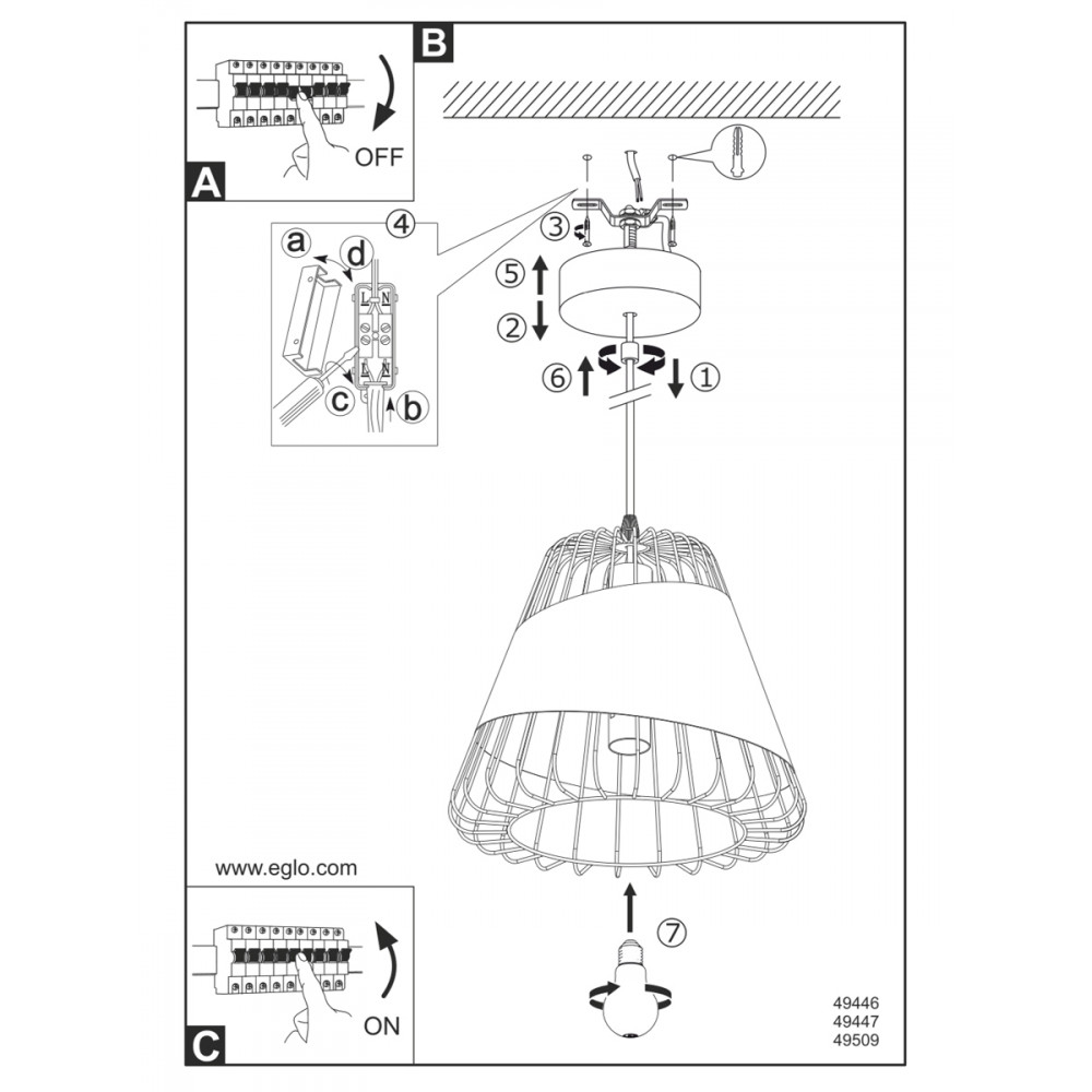 EGLO 49509  Подвес AUSTELL, 1х60W (E27), Ø430, H1100, сталь, черный/текстиль, черный, золотой