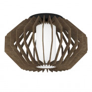 900385  Потолочный светильник RUSTICARIA, 1x40W, E27, H275, Ø450, сталь, черный/дерево, стекло, коричневый, белый