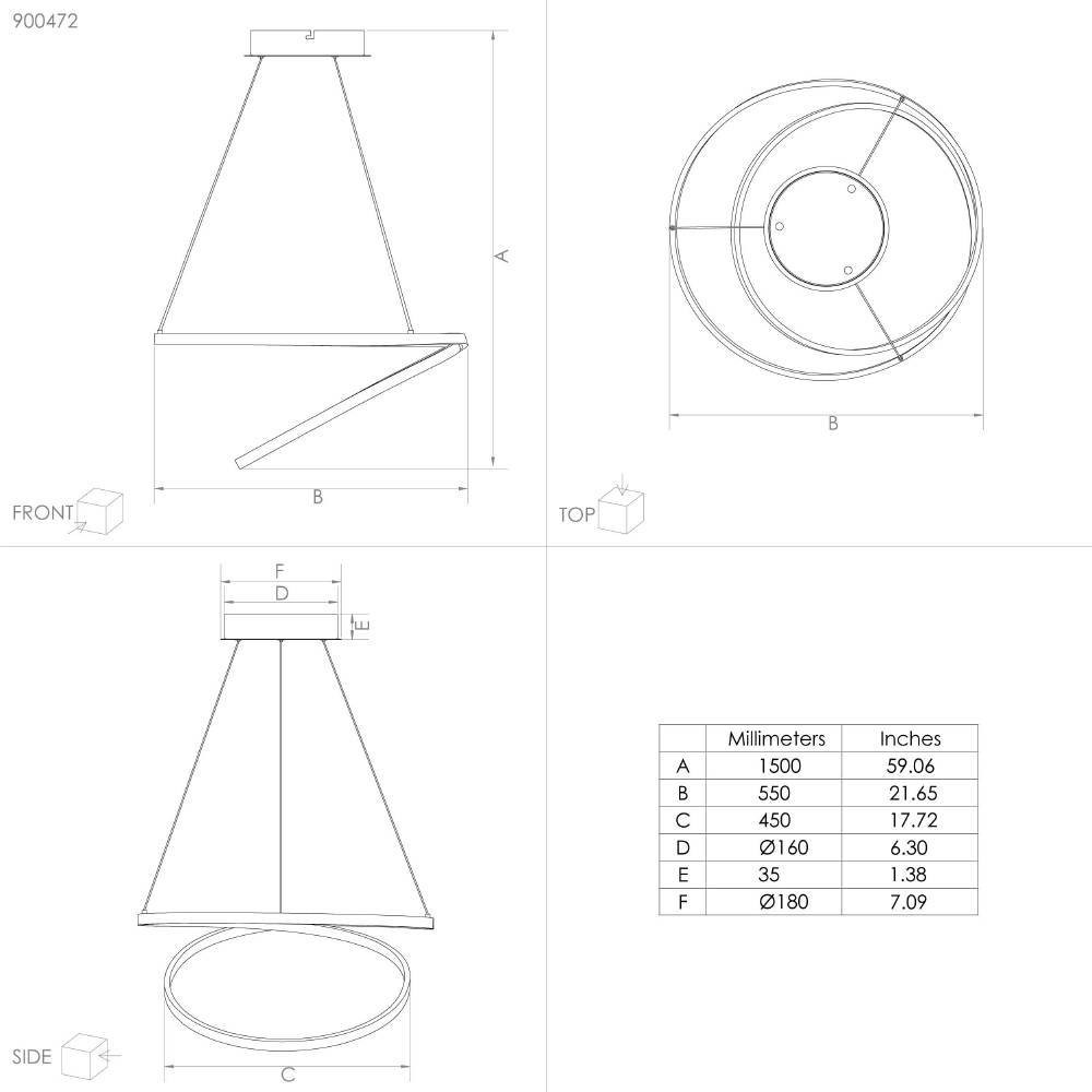EGLO 900472 Подвесной потолочный светильник RUOTALE, LED 37W, 4800lm, H1500, Ø550, алюминий, сталь, черный/пластик, белый