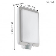 97218  Уличный светильник настенный MUSSOTTO с датч. дв-я, 1х60W(E27), L210, H305, A90, нерж. сталь,