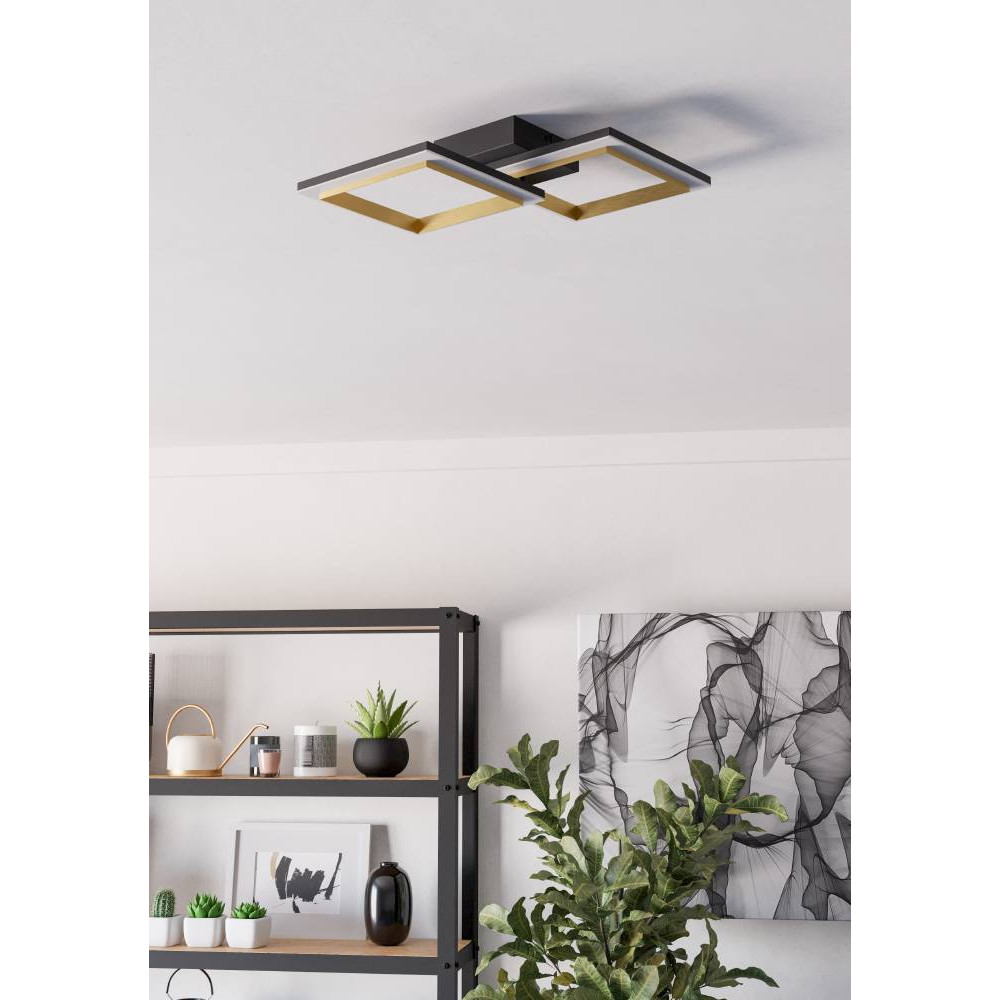 EGLO 901225  Светодиодный потолочный светильник CALLIERA, 20W(LED), 525x310, димм., сталь, пластик, черный, латунь/пластик, белый, 4000K, 2500lm