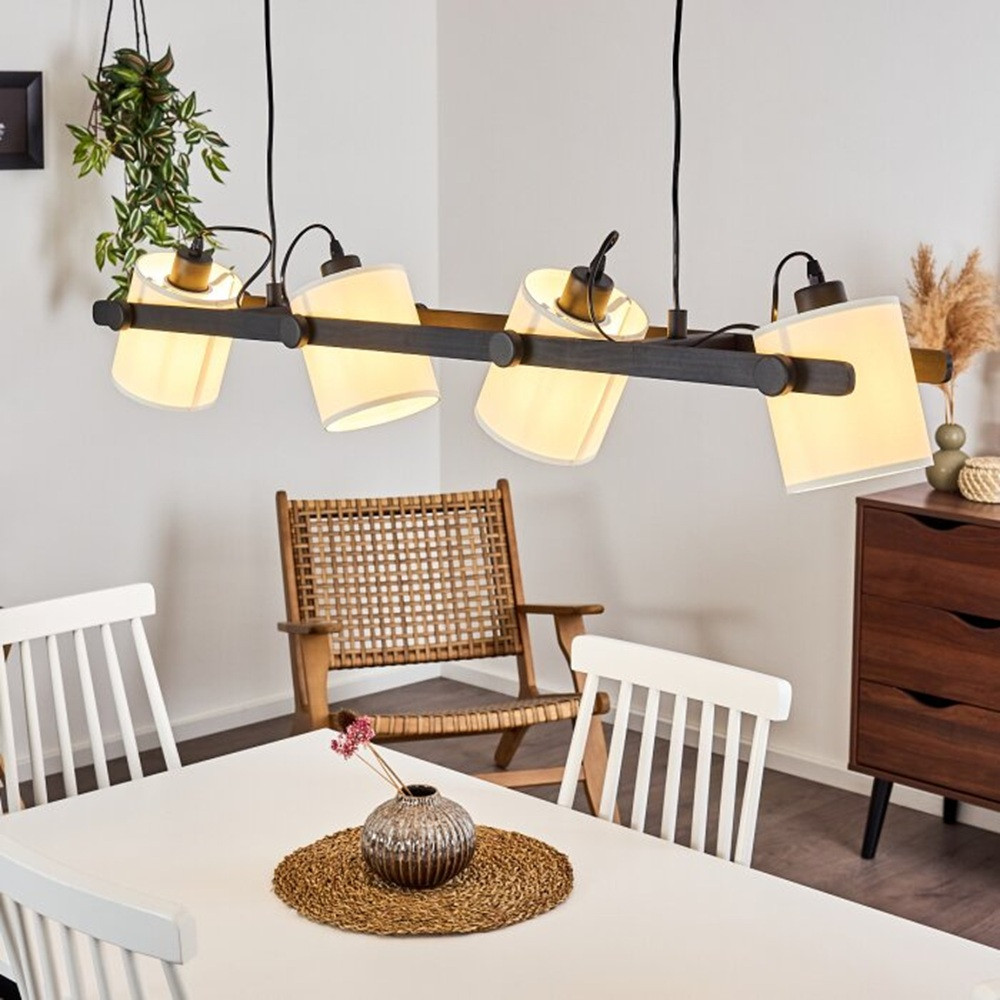 EGLO 43425  Подвес HORNWOOD 1, 4х60W (E27), L1100, B180, H1100, сталь, дерево, черный /текстиль, белый