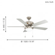 35078  Вентилятор потолочный со светильником BALLINA, 2X40W (Е27), H474, Ø1320, сталь, мат.никель/стекло,белый 