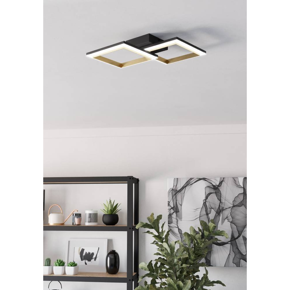 EGLO 901225  Светодиодный потолочный светильник CALLIERA, 20W(LED), 525x310, димм., сталь, пластик, черный, латунь/пластик, белый, 4000K, 2500lm