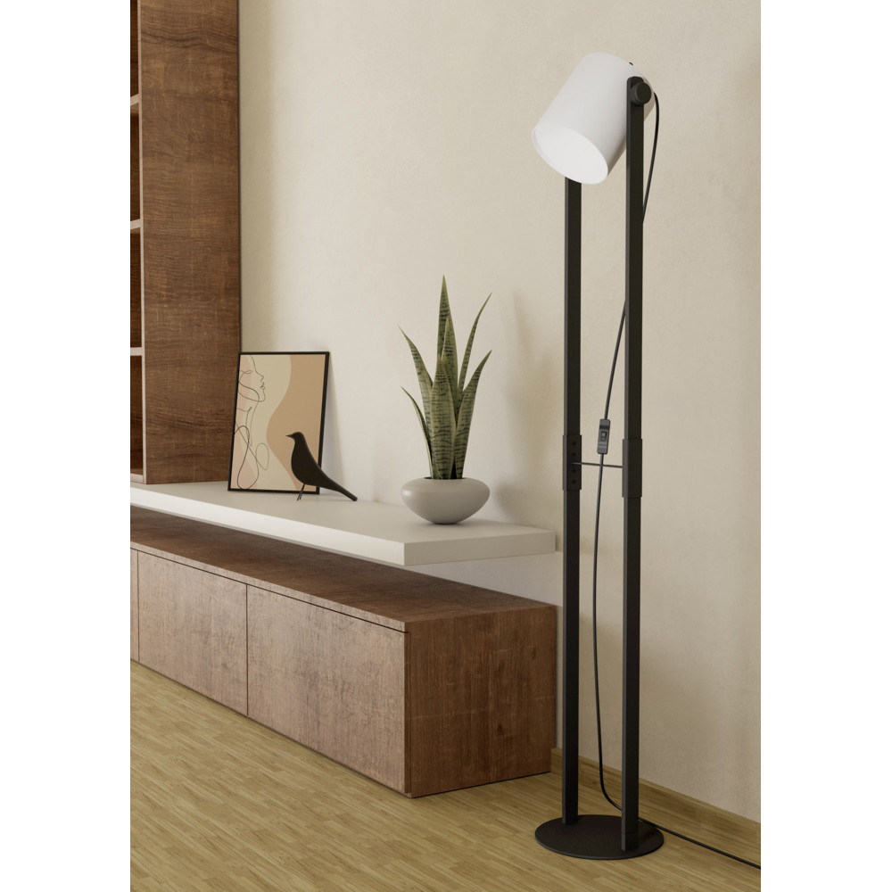 EGLO 43429  Торшер HORNWOOD 1 с ножн. выкл., 1х28W (E27), L215, H1395, осн.Ø230, сталь, дерево, черный/тек