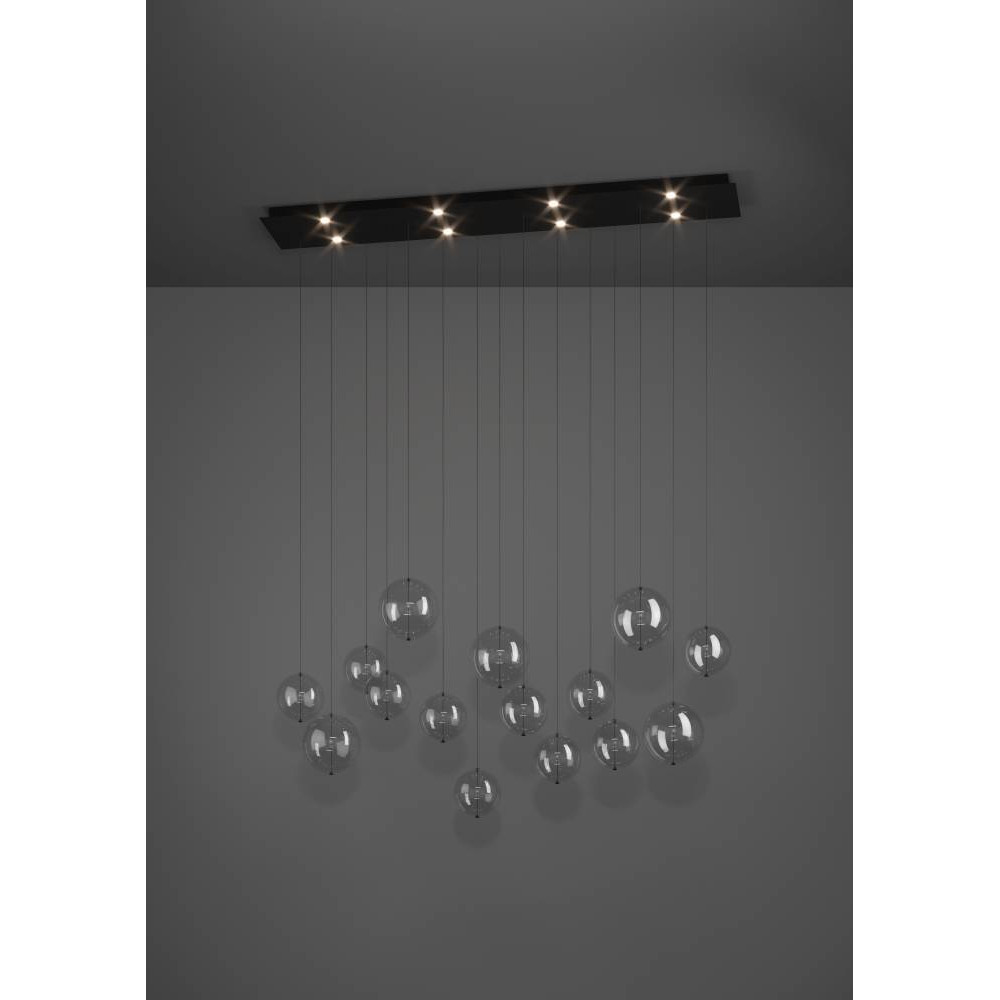 EGLO 390334  Люстра диммируемая ESPARDELLO, 8X5,4W (LED), 3000K, 4080lm, L1170, B200, H1500, сталь, черный/стекло, прозрачный