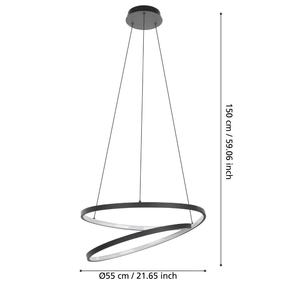 EGLO 900472 Подвесной потолочный светильник RUOTALE, LED 37W, 4800lm, H1500, Ø550, алюминий, сталь, черный/пластик, белый