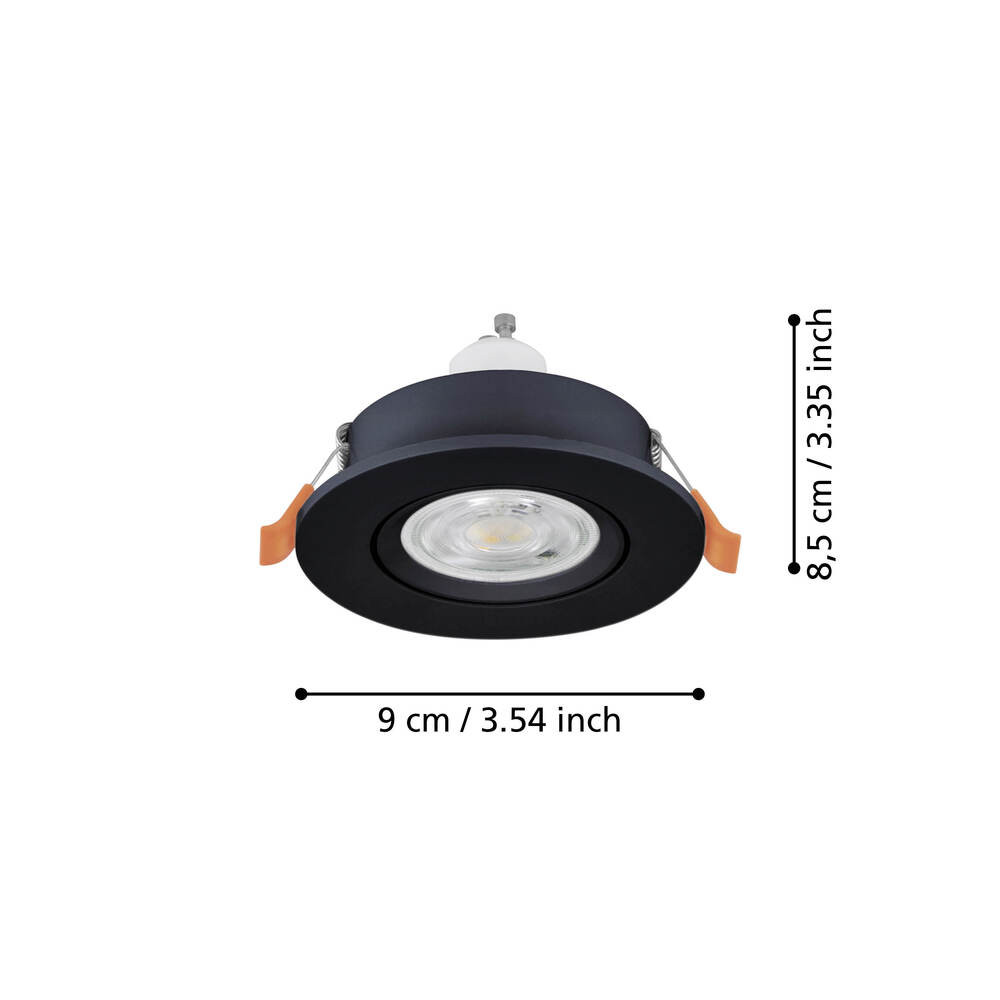 EGLO 902256  Встраиваемый светильник BARRANCO,  1х4,5W(GU10-LED), 4000К, Ø90, пластик, черный