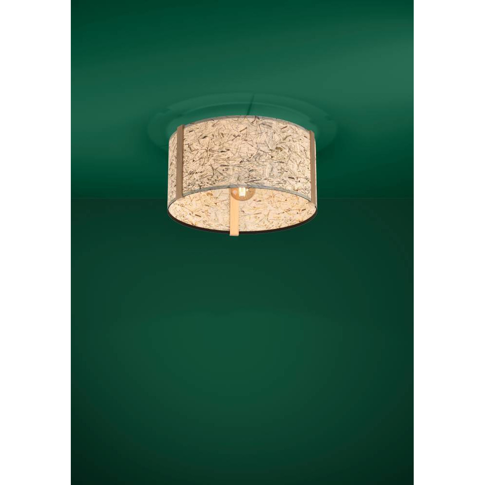 EGLO 390322 Потолочный светильник HONTONGAS, 1X25W (E27), Ø400, дерево, сталь, коричневый, черный/текстиль декорированный соломой, бежевый, зеленый