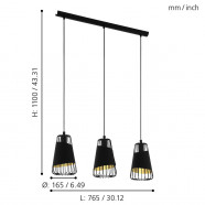 49448  Подвес AUSTELL, 3х60W (E27), L765, B165, H1100, сталь, черный/текстиль, черный, золотой