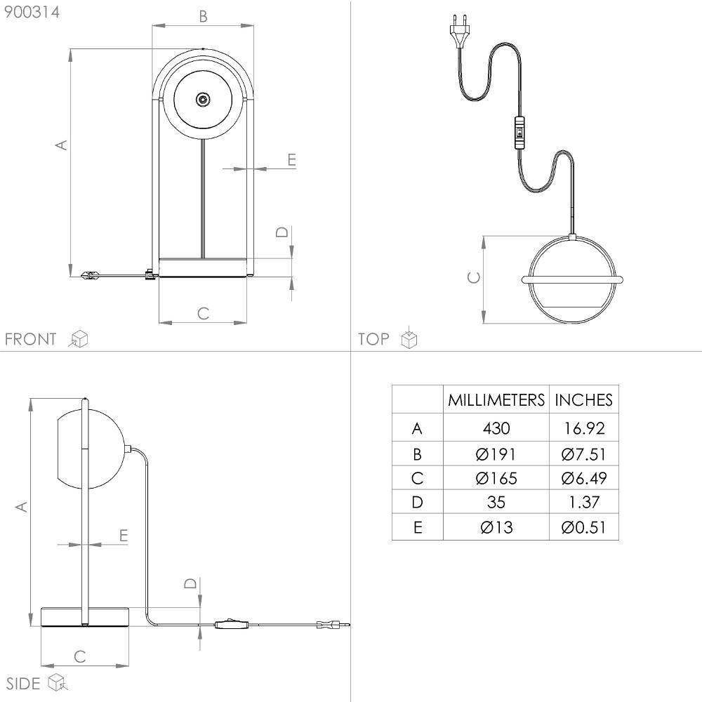 EGLO 900314  Настольная лампа MURNIA, 1X40W, E14, L190, B165, H430, основание: Ø165, сталь, черный, белый