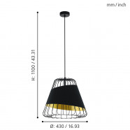 49509  Подвес AUSTELL, 1х60W (E27), Ø430, H1100, сталь, черный/текстиль, черный, золотой