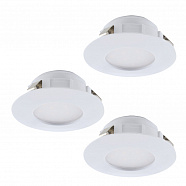 EGLO 95821  Комплект светодиодных встраиваемых светильников PINEDA, 3х4,9W(LED), Ø78, IP44, пластик, белый