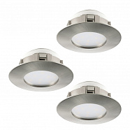 EGLO 95823  Комплект светодиодных встраиваемых светильников PINEDA, 3х6W(LED), Ø78, IP44, пластик, никель матовы